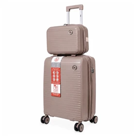 چمدان Monza مدل M-077-PP-SX سایز کوچک به همراه چمدان لوازم آرایشی (نسکافه‌ای)