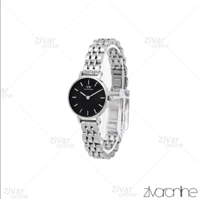 ساعت دنیل ولینگتون زنانه گرد نقره ای صفحه مشکی خطی اسمال 106003