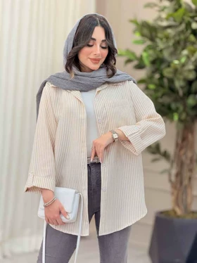 مانتو راه راه تک جیب آستین پاگن