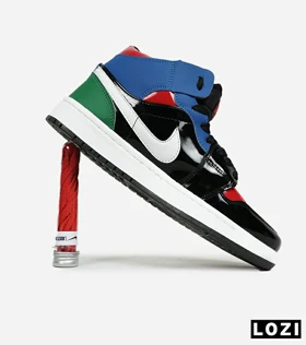 کفش کتانی ساق‌دار مردانه و زنانه مشکی آبی قرمز ورنی NIKE jordan 1