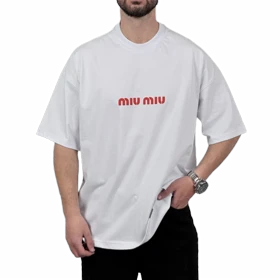 تیشرت آستین کوتاه مردانه سفید دونخ مدل MIU MIU