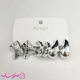 پک گوشواره پینترستی نقره ای رنگ مدل لوزی، اشک، و دایره (سه جفت) کد 140