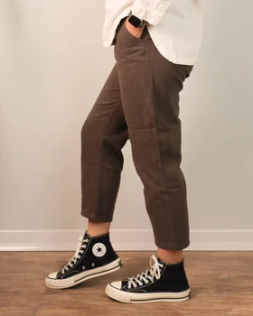 شلوار کتان مام زنانه قهوه ای 0657