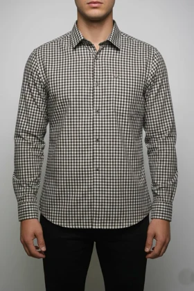 پیراهن مردانه چهارخانه آستین بلند نخ پنبه شیک 414