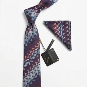 کراوات و پوشت دستدوز طرح موج برند Massimo Dutti (زرشکی)