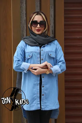 شومیز جین بغل زیپ آبی روشن