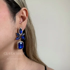 گوشواره زنانه آبی کاربنی کریستال