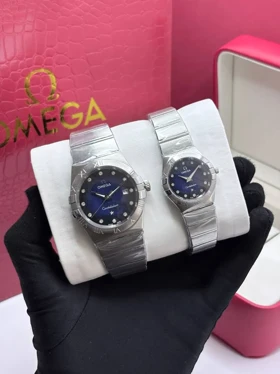 ساعت امگا مردانه نقره ای صفحه سرمه ای