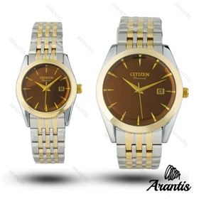 ساعت ست سیتیزن diamond سیلور طلایی صفحه قهوه ای s-10218