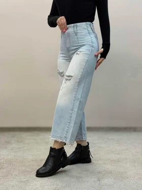 شلوار جین وایدلگ یخی زاپ‌دار8186