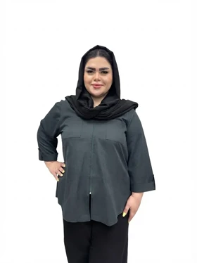 شومیز مانتویی سایز بزرگ زنانه زیپدار یقه شکاری