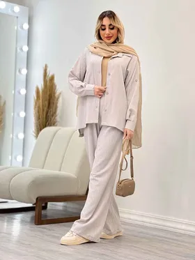 ست مانتو و شلوار کراش تک جیب