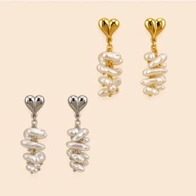 گوشواره میخی قلب و مروارید کد M50