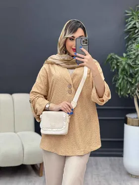 شومیز دو دکمه چوبی آستین پاگن