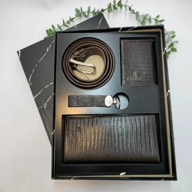 ست چرم چهار تکه مردانه کد 2939 (قهوه ای تیره)