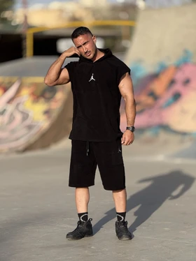 ست هودی و شلوارک مخمل JORDAN مشکی