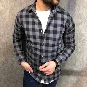 حراج پیراهن چهارخانه ریز بدون جیب طوسی