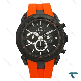 ساعت رومانسون مردانه کورنوگراف دار مشکی بند رابر نارنجی Romanson-8263-G