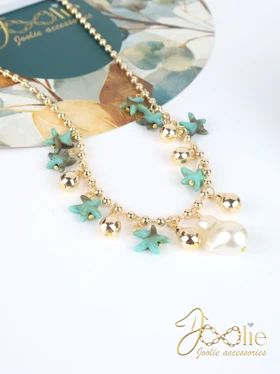 گردنبند زنانه فشن کد N3164 (فیروزه ای)