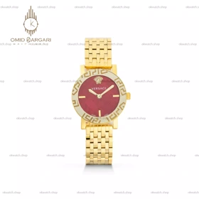 ساعت مچی ورساچه دورحکاکی بند طلایی صفحه قرمز Versace
