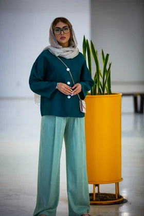 مانتو کتان لمه خطی 4 دکمه