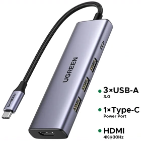 هاب تایپ سی یوگرین UGREEN مدل CM511-15596 با 5 پورت