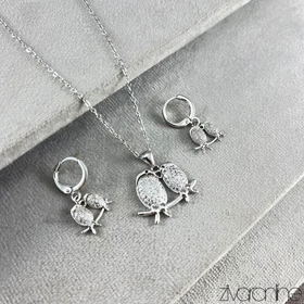 نیم ست طرح پرنده نگین‌دار 10124