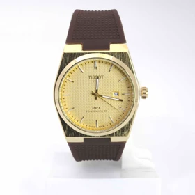 ساعت مچی مردانه تیسوت Tissot 1853 PRX تاریخ دار با ماندگاری رنگ بالا کد 3 (قهوه ای صفحه طلائی 2)