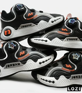 کفش کتانی ساق‌دار بچه گانه مشکی نارنجی Nike air jordan 23