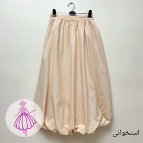 دامن لینن بالونی جیب‌دار بلند در رنگبندی متنوع (استخوانی)