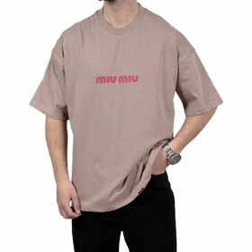 تیشرت آستین کوتاه مردانه کرم دونخ مدل MIU MIU