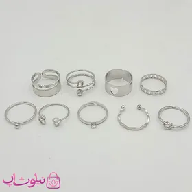 پک انگشتر دخترانه فانتزی نقره ای 9 عددی