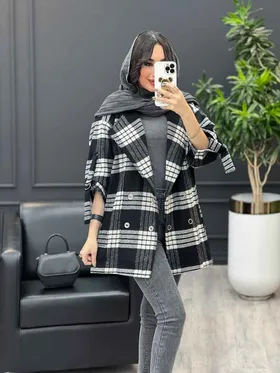 پالتو چهارخونه آستین سگک