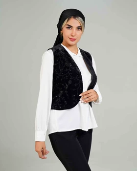 وست مخمل سوزن‌دوزی (مشکی)