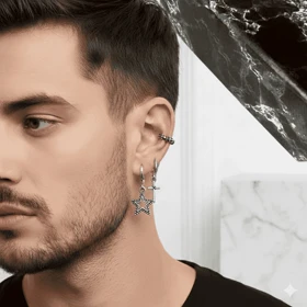 گوشواره ایرکاف نقرهای طرح ستاره (بدون سوراخ)