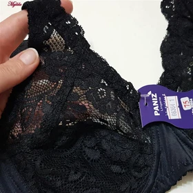 سوتین زنانه پانیذ مدل فنردار گیپور گل‌دار مشکی کد 66364-2new