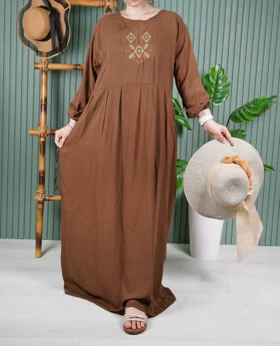 پیراهن ساحلی گلدوزی مارال E7513 (قهوه ای)