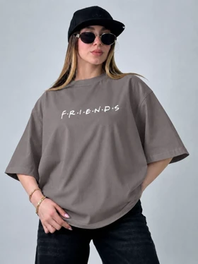 تیشرت باکسی friends مدل یگانه کد 50362 (خاکی)