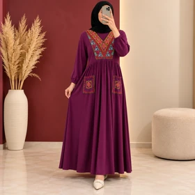 پیراهن گلدوزی سنتی مدل ترنج کد 6088 (زرشکی)