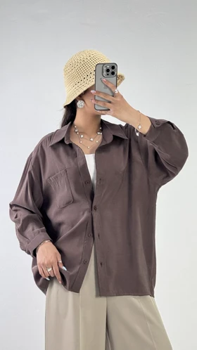 شومیز سیلک کد : 500648 (قهوه ای)