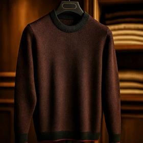 پلیور بافت یقه گرد رنگ خاص بورگاندی/زرشکی تیره فری سایز لش مناسب سایزهای L تا 2XL