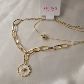 گردنبند طرح زنبور دو لاین زنانه ژوپینگ آبکاری طلا