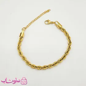 دستبند زنانه استیل مدل طنابی طلایی ضخیم