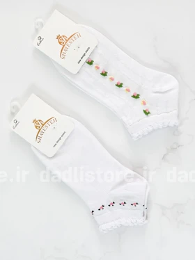 جوراب مچی نخ پنبه سفید طرحدار