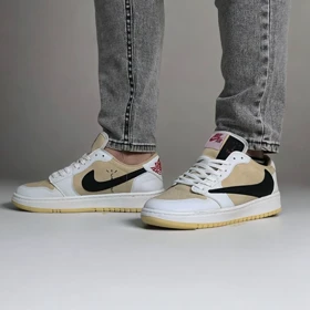 نایک ایر جردن 1 بدون ساق تراویس اسکات سفید خردلی ( Nike Air Jordan 1 Low Travis Scott WY)
