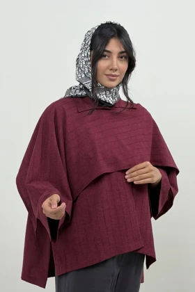 مانتو کت زنانه سافاری شالدار (زرشکی)