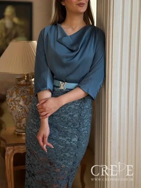 پیراهن ساتن دامن گیپور