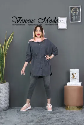 مانتو جین کمرگت ذغالی