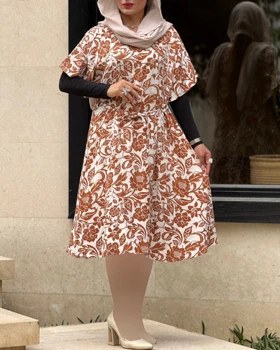 پیراهن نخی کوتاه گل آرا 7074