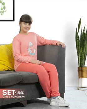 ست راحتی دخترانه آستین دار دختر مهربون